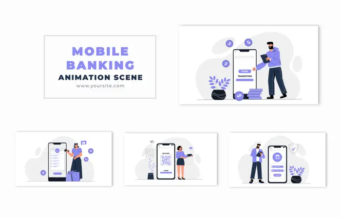 Flat Character Mobile Banking 2D Vector Animation Scene